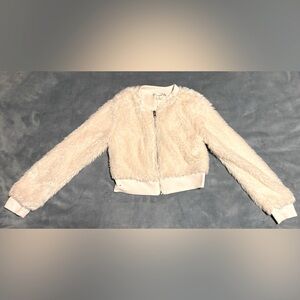 Knitworks Girls faux fur White And silver Sequence Jacket (Size 8)